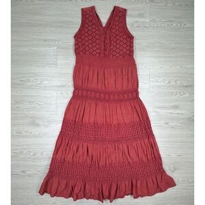 Nation AK Outfits Women Maxi Dress Red Med Crochet‎ Lace Tiered Boho Sleeveless